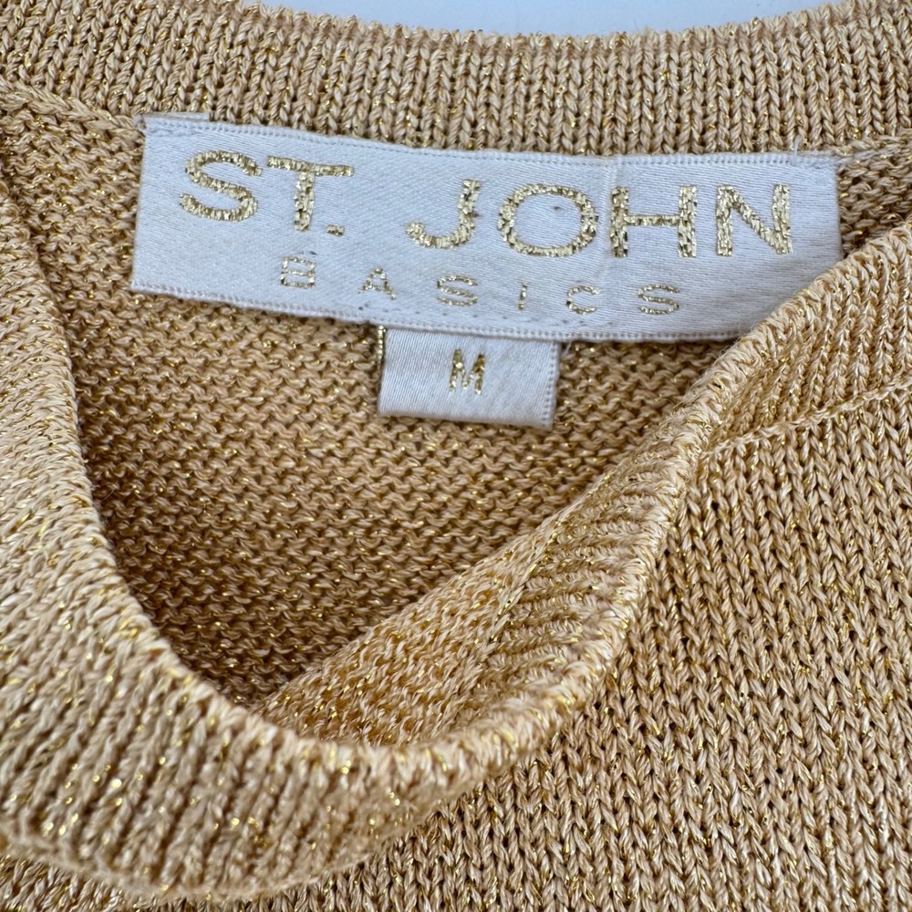 St‎ John Basics Gold Metallic Knit Scoop Neck Tank Top Shell Medium Made in USA - Picture 3 of 8